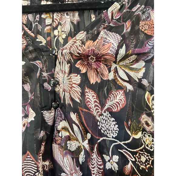 Sabina Musayev Geneva Floral Dress Sheer Metallic Black Sheer Long Sleeve Sz XS - Picture 11 of 15
